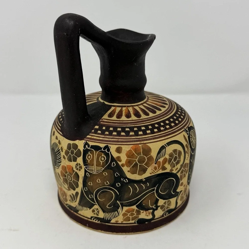 Vtg Greek Corinthian‎ Period 550 BC Oinochoe Jug Reproduction Owl Panther